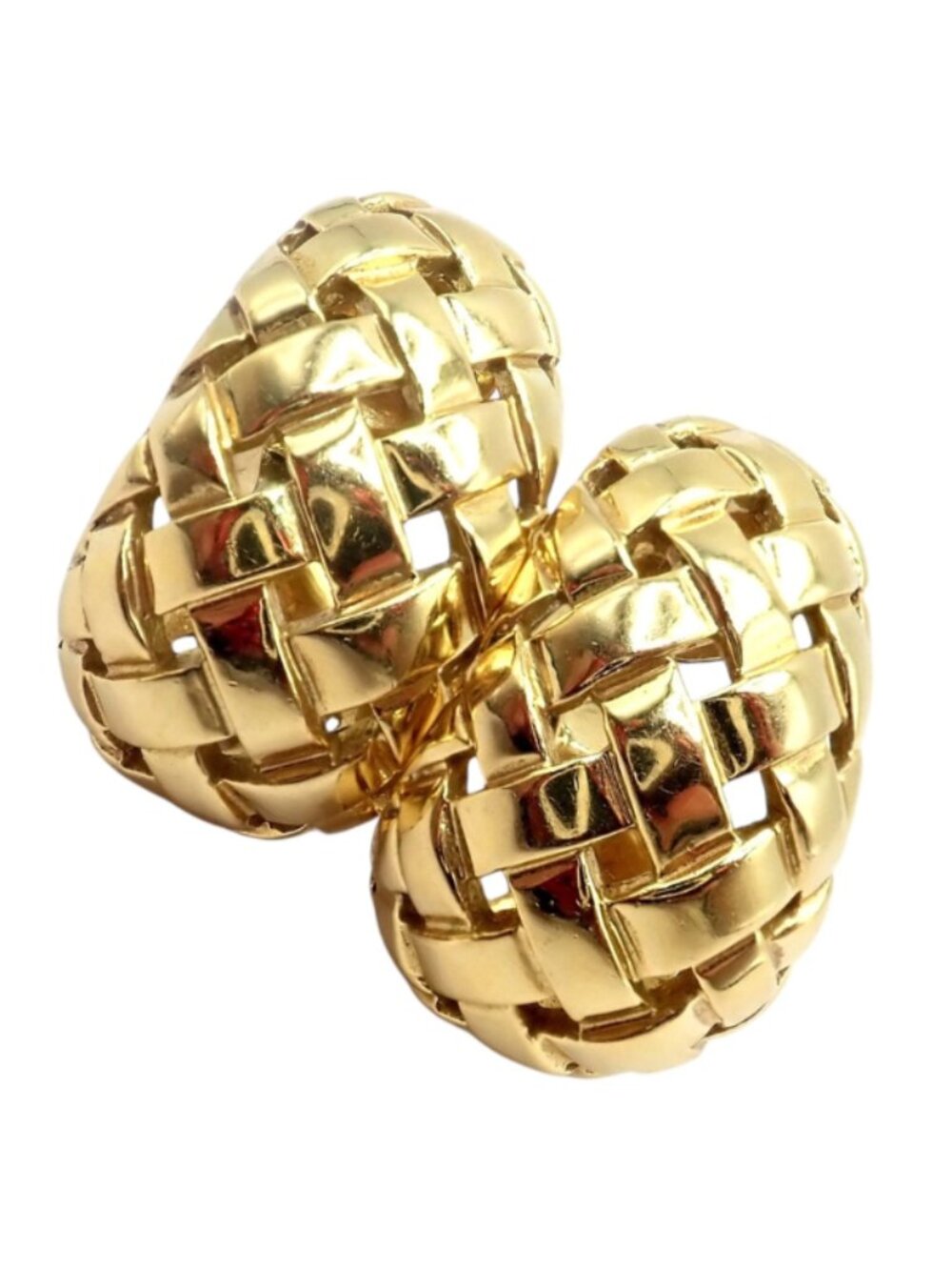 Authentic! Tiffany & Co 18k Yellow Gold Vannerie Basket Weave Earrings 1989